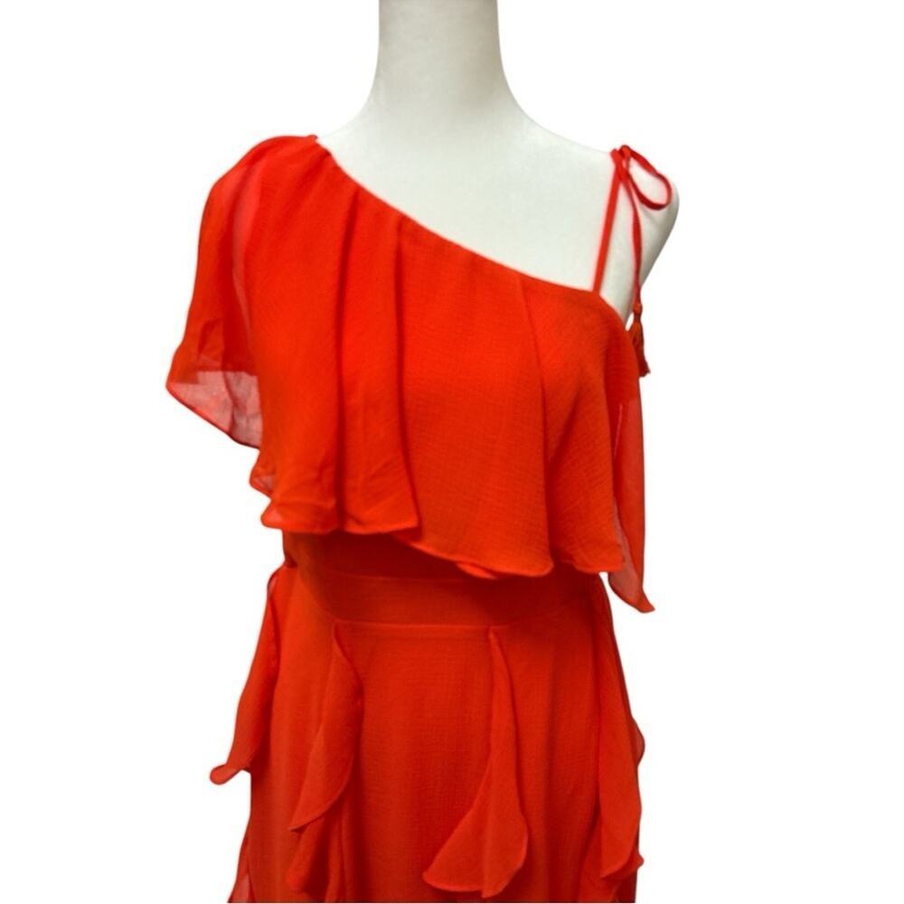 INC maxi ruffle dress fun one shoulder color bright cosmic orange size M party - Picture 5 of 14